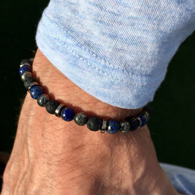 Bracelet lapis lazuli pour homme perles bois coco - Ninanina