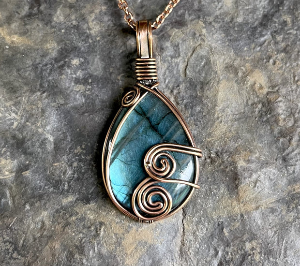 Pendentif Goutte en Labradorite - Cuivre