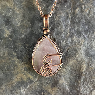 Pendentif Goutte en Quartz rose - Cuivre