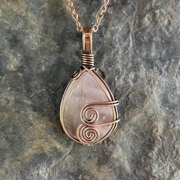 Pendentif Goutte en Quartz rose - Cuivre