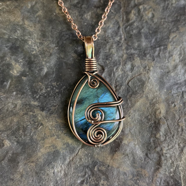 Pendentif Goutte en Labradorite - Cuivre