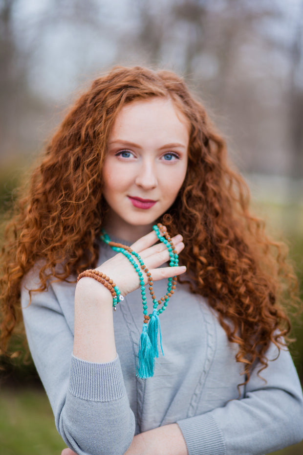 Collier Mala « Confiance » Amazonite et Rudraksha - 6 mm,  - Ankora