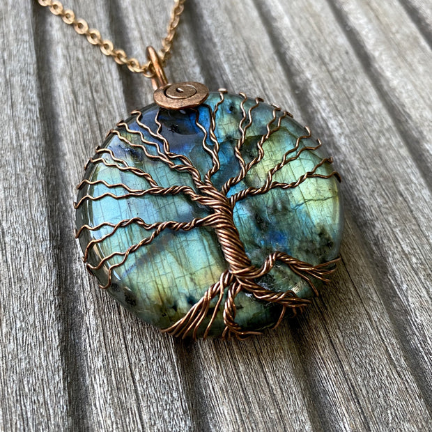 Pendentif « Arbre de vie » en Labradorite Spectrolite - Reflet Bleu & Vert - Ankora