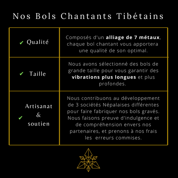 Bol Chantant Tibétain Noir « Fleur de vie » Grande taille - 20 cm - Ankora