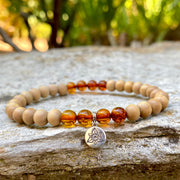 bracelet en ambre cognac et bois de santal