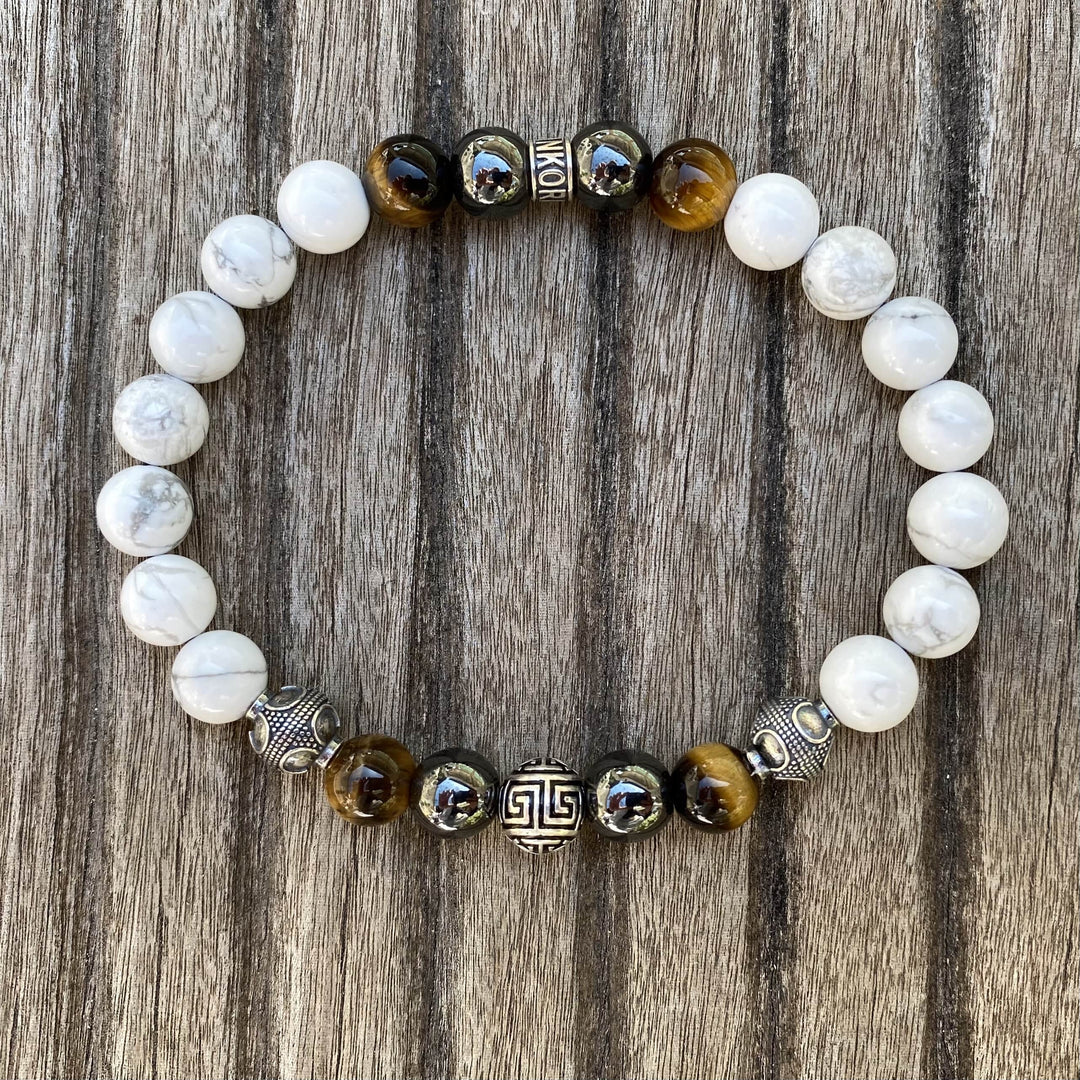 Bracelet Perles Mixte Hématite, Quartz, Pierre De Lune Et Howlite 8mm - Marque A Bijoux - Neuf Avec étiquettes