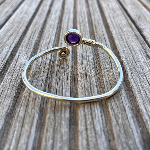 Bracelet Vintage En Argent 925 - Améthyste Violette - Longueur 19cm - Poinçon Crabe - Occasion
