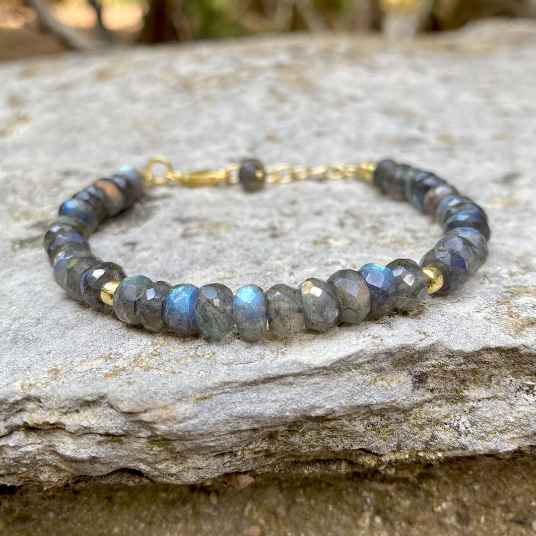 Bracelet Labradorite Plaqué Argent 925 - Ajustable, Lithothérapie | Bijou Pierre Naturelle