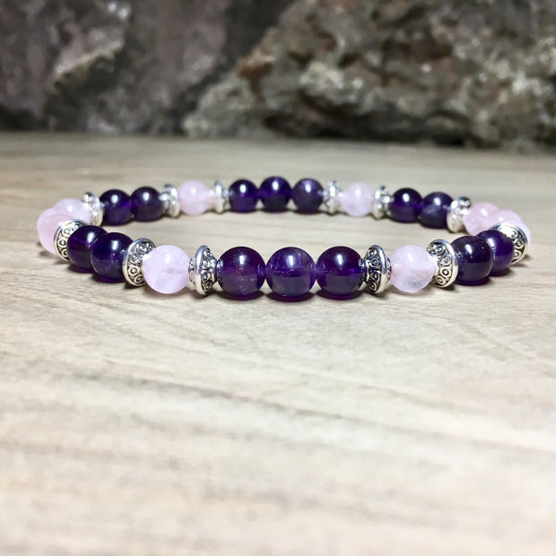 Bracelet femme en améthyste et quartz rose « sérénité Bracelet femme en améthyste et quartz rose « sérénité