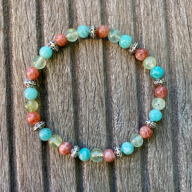 Bracelet « Confiance & Joie » Préhnite, Amazonite, Pierre de soleil - 6 mm - Ankora