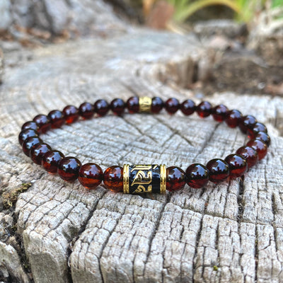 bracelet luxe en ambre cognac et or 