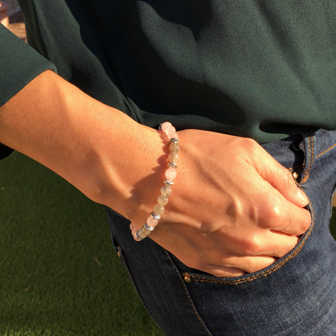 Bracelet Esotérique En Perles Naturelles De Labradorite Et Quartz