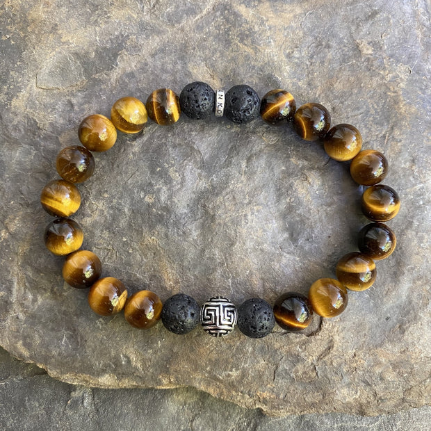 bracelet en pierre pour homme- perle naturelle oeil de tigre et lave