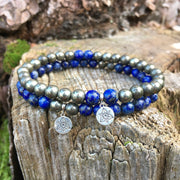 Bracelet double « Confiance » Pyrite et Lapis Lazuli - 6 mm,  - Ankora