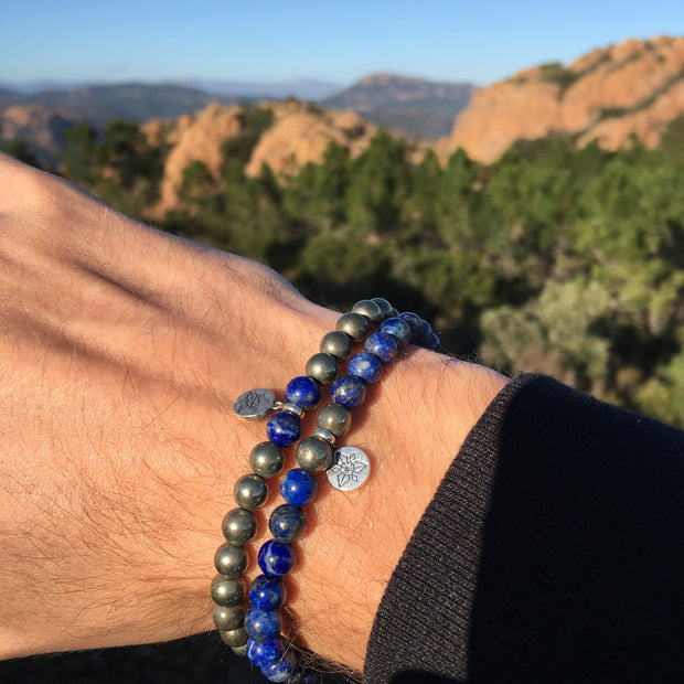 Bracelet double « Confiance » Pyrite et Lapis Lazuli - 6 mm,  - Ankora