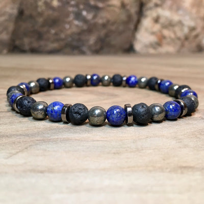 bracelet perle homme pierre de lave lapis lazuli pyrite