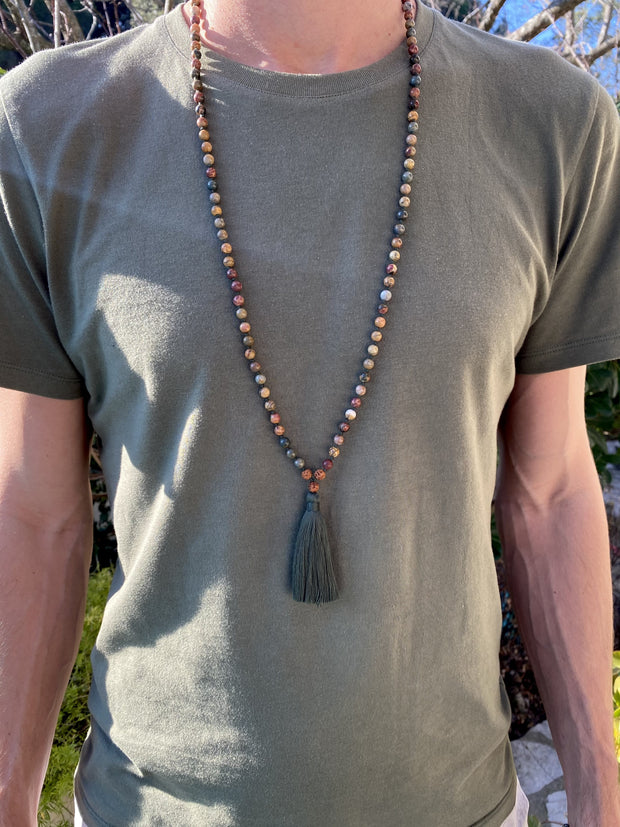 collier-mala-homme-pompon-vert-marron