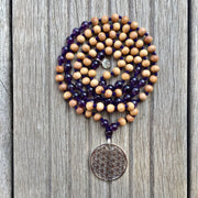 Collier Mala « Fleur de vie » Améthyste et Bois de Santal - 6 mm,  - Ankora