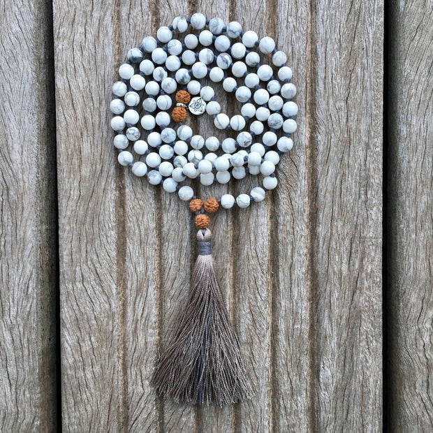 Collier Mala « Calme » Howlite et Rudraksha - 6 mm,  - Ankora