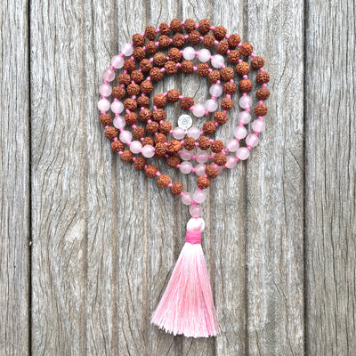 Collier Mala « Bien-être et Amour » Quartz rose et Rudraksha - 6 mm,  - Ankora