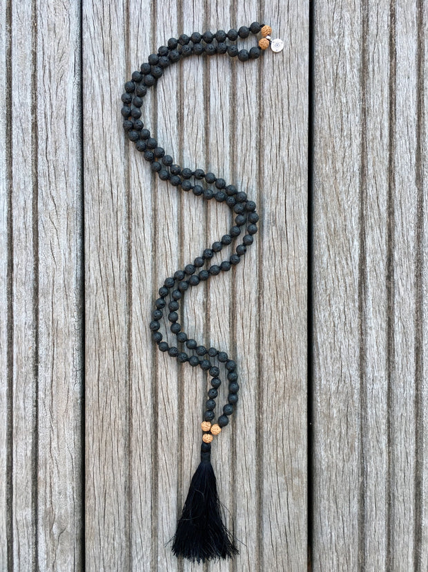 Collier Mala « Force » Pierre de Lave et Rudraksha - 6 mm,  - Ankora