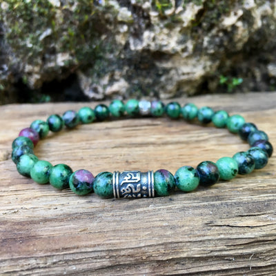 Bracelet Bouddhiste « Courage » Zoïsite - Argent 925 - 6 mm,  - Ankora