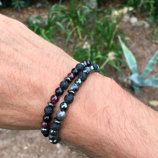 Bracelet « Confiance et Protection » Grenat, Obsidienne, Pierre de lave, Hématite - 6mm,  - Ankora