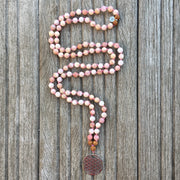 Collier Mala « Amour » Opale rose et Rudraksha - 7 mm,  - Ankora