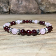 Bracelet « Amour »  Grenat et Quartz rose - 6 mm,  - Ankora