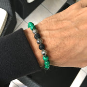 Bracelet Luxe « Guérison » Malachite et Lave - Argent 925 - 8 mm,  - Ankora