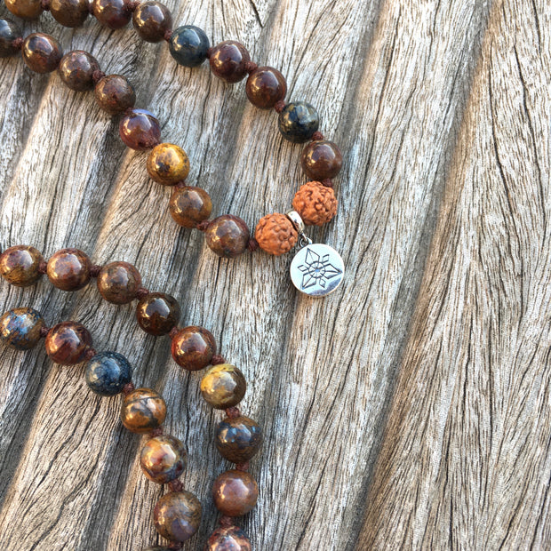 Collier Mala « Optimisme » Pietersite et Rudraksha - 6 mm,  - Ankora