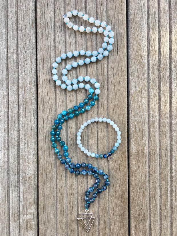 Collier Mala Luxe « Eveil spirituel » Cyanite, Apatite, Aigue-Marine et Pierre de lune - 8 mm,  - Ankora