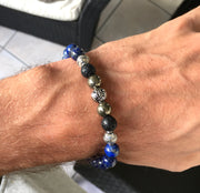 Bracelet Luxe « Confiance » Lapis lazuli, Pyrite et Lave - Argent 925 - 8 mm,  - Ankora