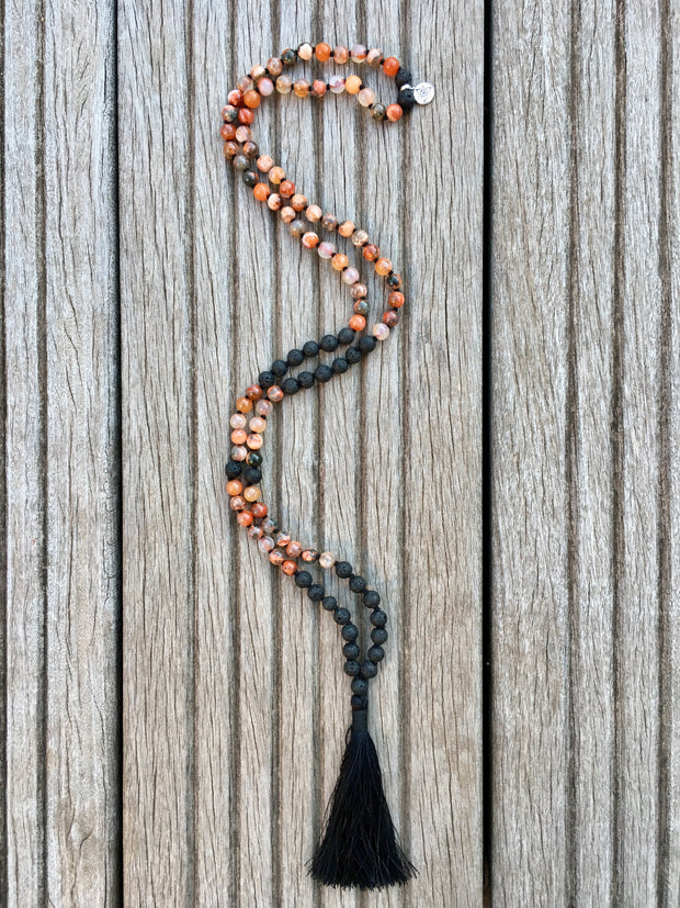 Collier Mala « Motivation » Agate Feu et Pierre de Lave - 6 mm,  - Ankora