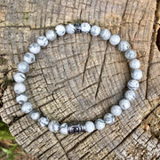 Bracelet Bouddhiste « Courage  » Jaspe Gris - Argent 925 - 6mm,  - Ankora