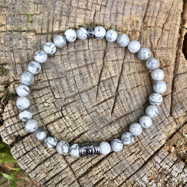 Bracelet Bouddhiste « Courage  » Jaspe Gris - Argent 925 - 6mm,  - Ankora