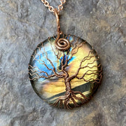 Pendentif « Arbre de vie » en Labradorite Spectrolite - Reflet Orange - Ankora