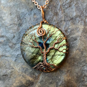 Pendentif « Arbre de vie » en Labradorite Spectrolite - Reflet Bleu/Vert - Ankora