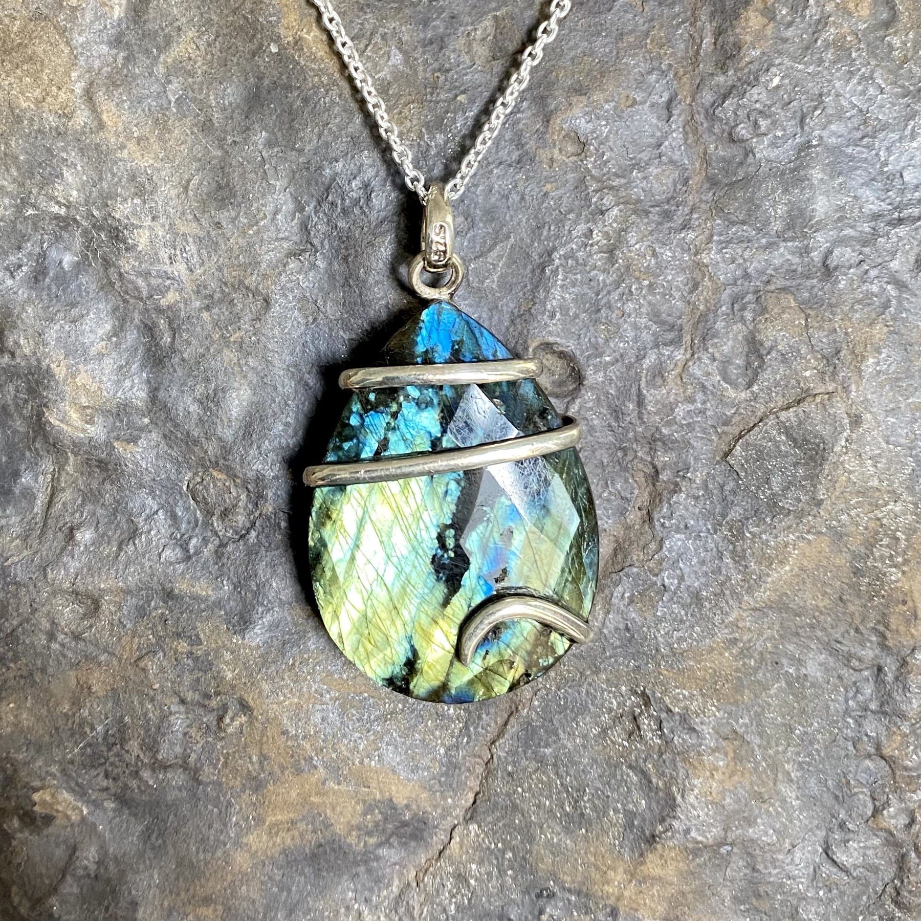 Pendant D Oreilles Argent Labradorite 2 Pierres Goutte Jaune Plaque Or 614084 main image 1
