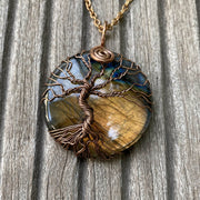 Pendentif « Arbre de vie » Labradorite Spectrolite avec Reflet Orange